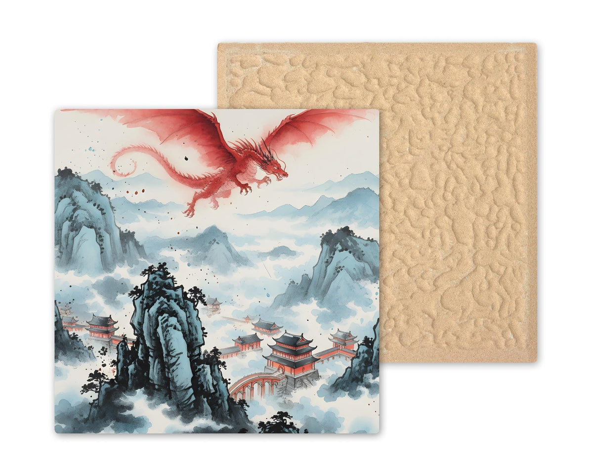 Chinese Dragon Wall Art Ceramic Tile – Asian Dragon Decor – Japanese Ink Style Dragon Art – Decorative Wall Tile – Asian Home Decor