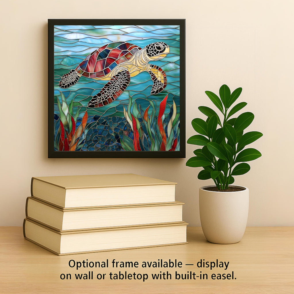 Sea Turtle Wall Art Ceramic Tile Coastal Gift Stained Glass Style Nautical Decor Marine Art Turtle Lover Gift Tile