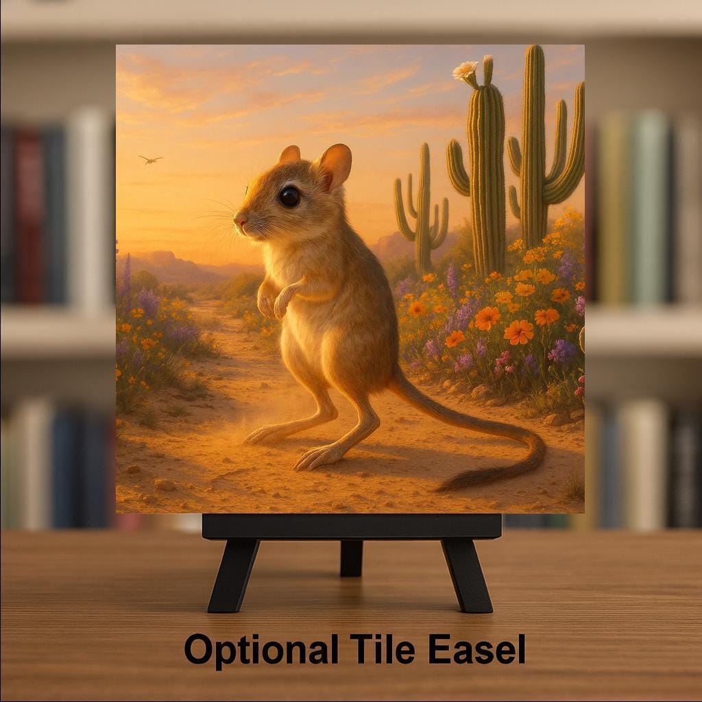 Kangaroo Rat Wall Art Ceramic Tile Stained Glass Style Southwest Wildlife Gift Desert Nature Decor Art