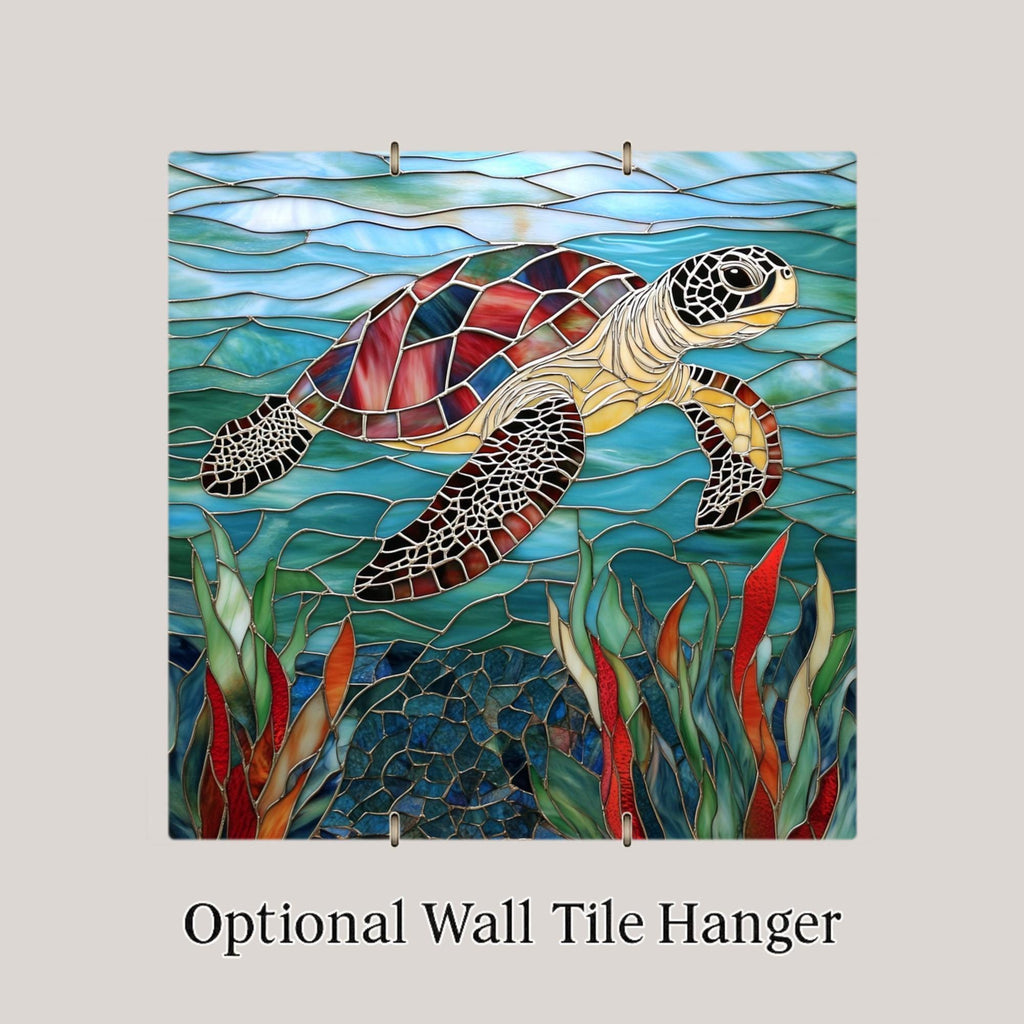 Sea Turtle Wall Art Ceramic Tile Coastal Gift Stained Glass Style Nautical Decor Marine Art Turtle Lover Gift Tile