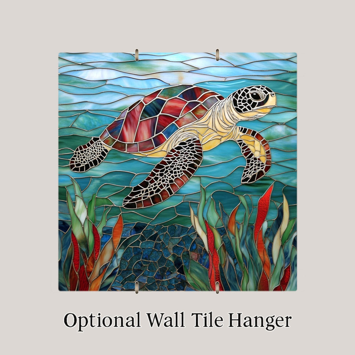 Sea Turtle Wall Art Ceramic Tile Coastal Gift Stained Glass Style Nautical Decor Marine Art Turtle Lover Gift Tile