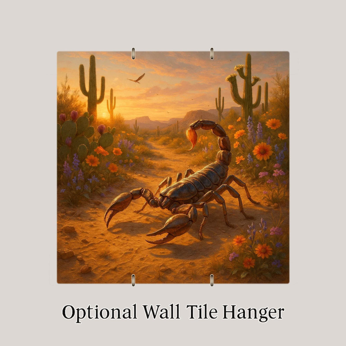 Southwestern Scorpion Ceramic Art Tile – Desert Wildlife Wall Decor, Cactus Sunset Nature Lover Gift