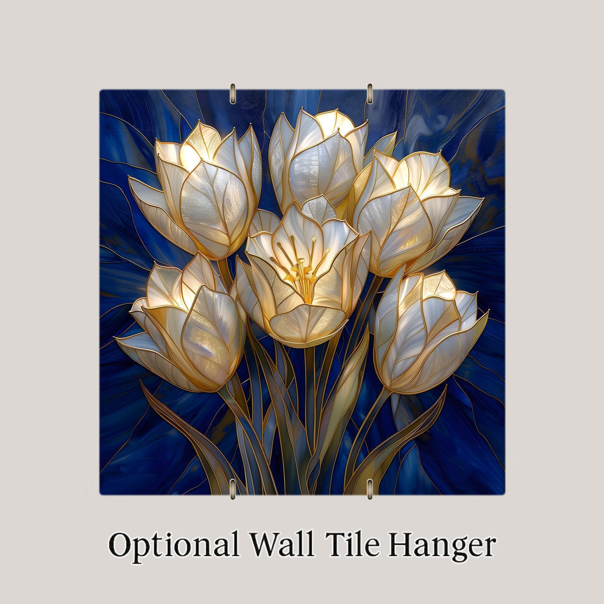 White Tulip Wall Art Ceramic Tile Stained Glass Style Floral Decor Elegant Botanical Home Gift Tile