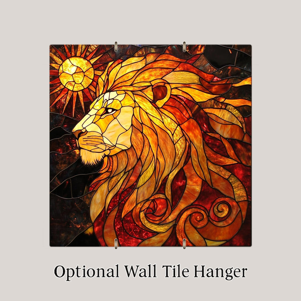 Leo Zodiac Stained Glass Style Ceramic Art Tile: Night Sky Wall Decor Mystical Home Decor Celestial Wall Art Leo Lion Astrology Zodiac Art