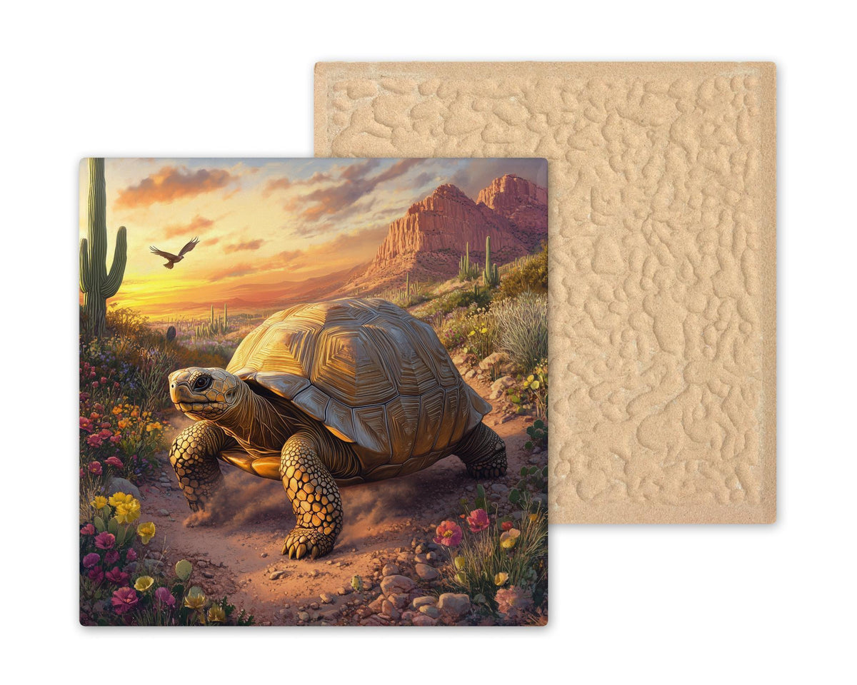 Desert Tortoise Wall Art Ceramic Tile: Southwest Wildlife Art & Trivet