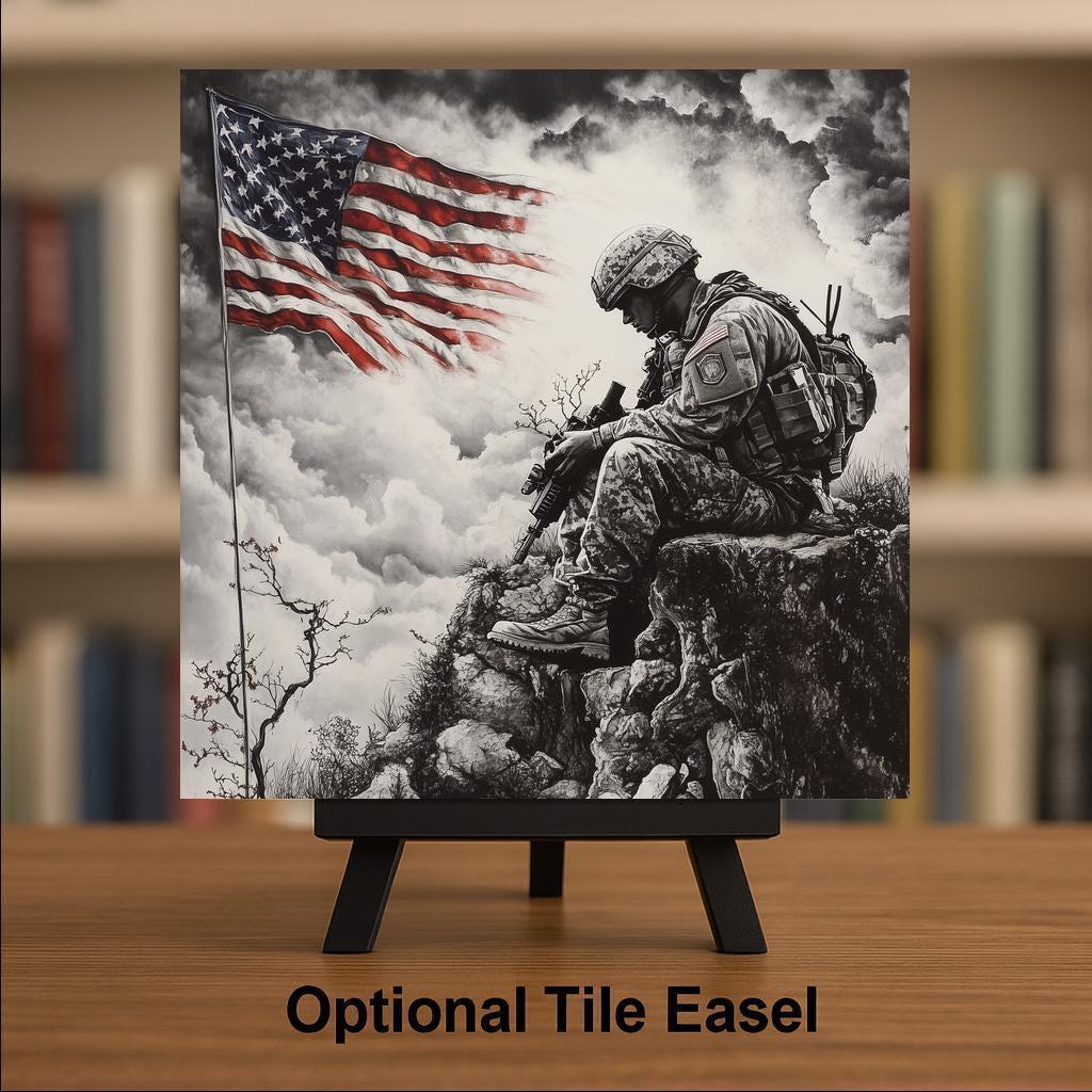 Military Memorial Wall Art Ceramic Tile Veteran Gift Sympathy Keepsake Remembrance Wall Decor Soldier Tribute Accent Tile