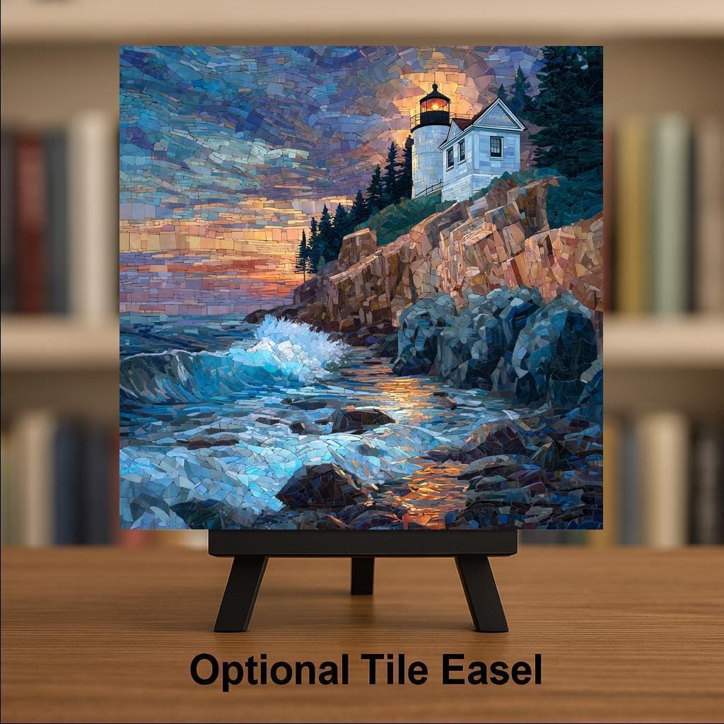 Bass Harbor Lighthouse Wall Art Ceramic Tile Maine Gift Acadia Decor New England Art Lighthouse Lover Gift Tile