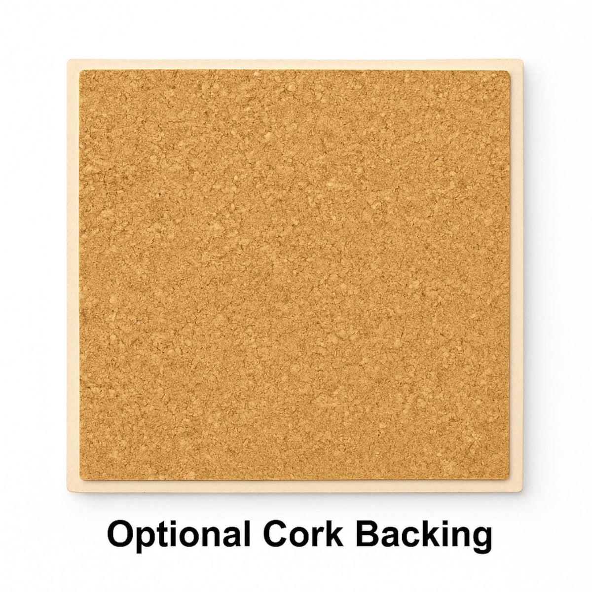 Optional cork backing for ceramic art tiles, adds protection and non-slip surface for wall art or décor.