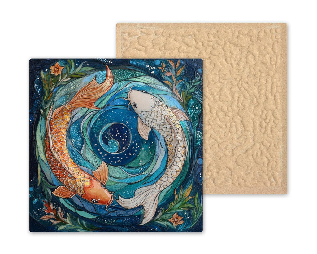 Pisces Wall Art Ceramic Tile Stained Glass Style Zodiac Gift Koi Fish Decor Birthday Nature Yin Yang