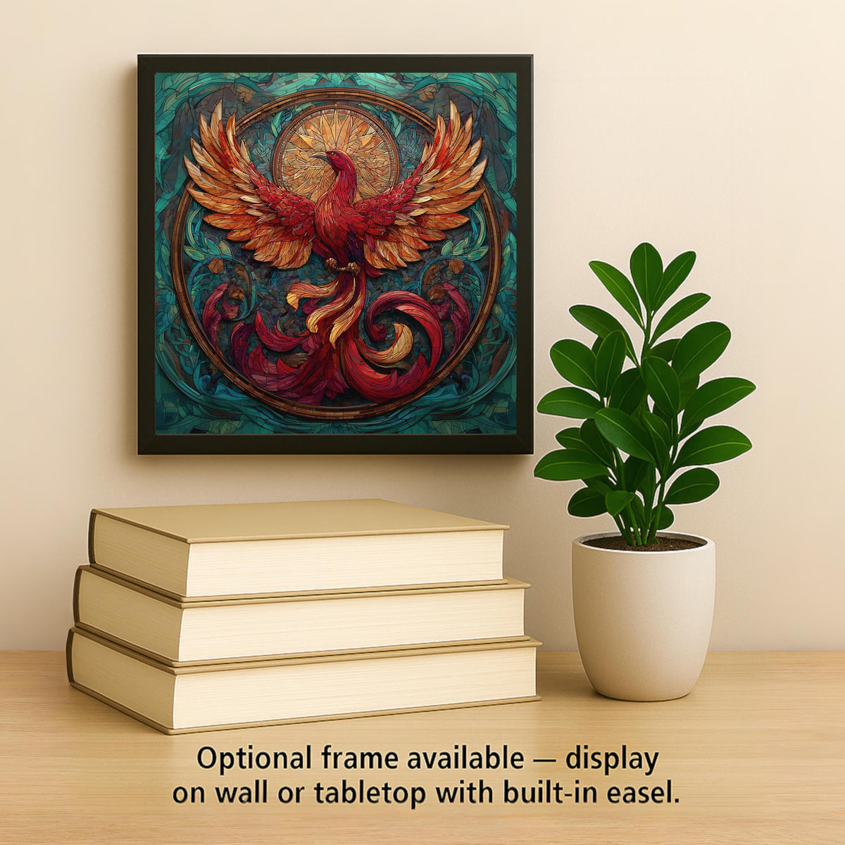 Phoenix Stained Glass Style Ceramic Art Tile: Whimsical Wall Decor Cottagecore Gift Fantasy Home Decor Wall Art Mythical Rising Bird