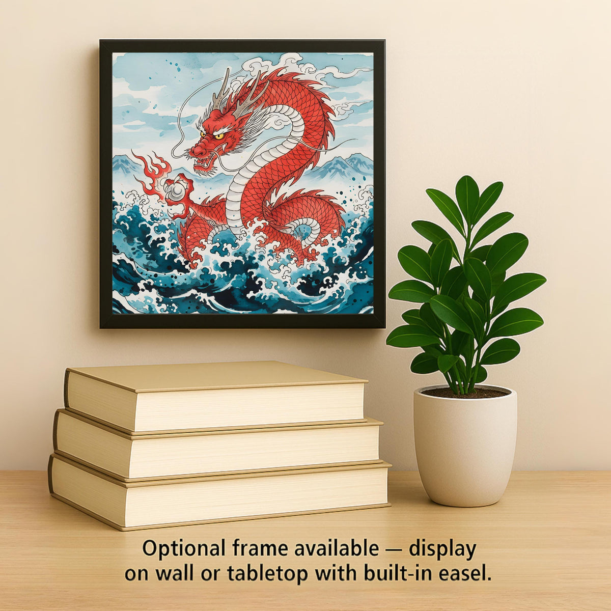 Japanese Dragon Wall Art Ceramic Tile – Red Dragon Ocean Art – Asian Mythology Decor – Decorative Wall Tile – Fantasy Wall Decor