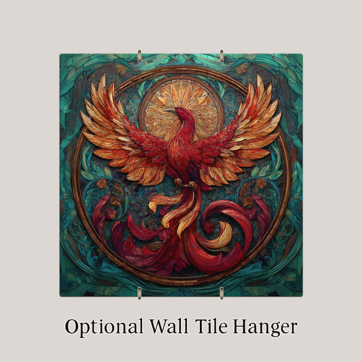 Phoenix Stained Glass Style Ceramic Art Tile: Whimsical Wall Decor Cottagecore Gift Fantasy Home Decor Wall Art Mythical Rising Bird