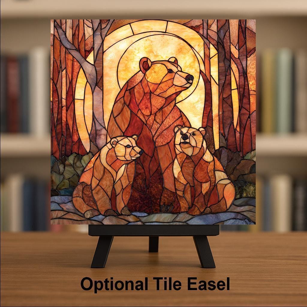 Bear Family Wall Art Ceramic Tile Wildlife Gift Cabin Nature Decor Mama Bear Art Family Gift Tile