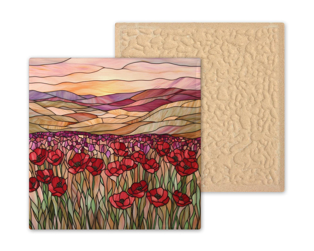 Red Poppy Field Ceramic Art Tile: Nature Wall Decor Floral Home Decor Art Lover Gift Wall Art