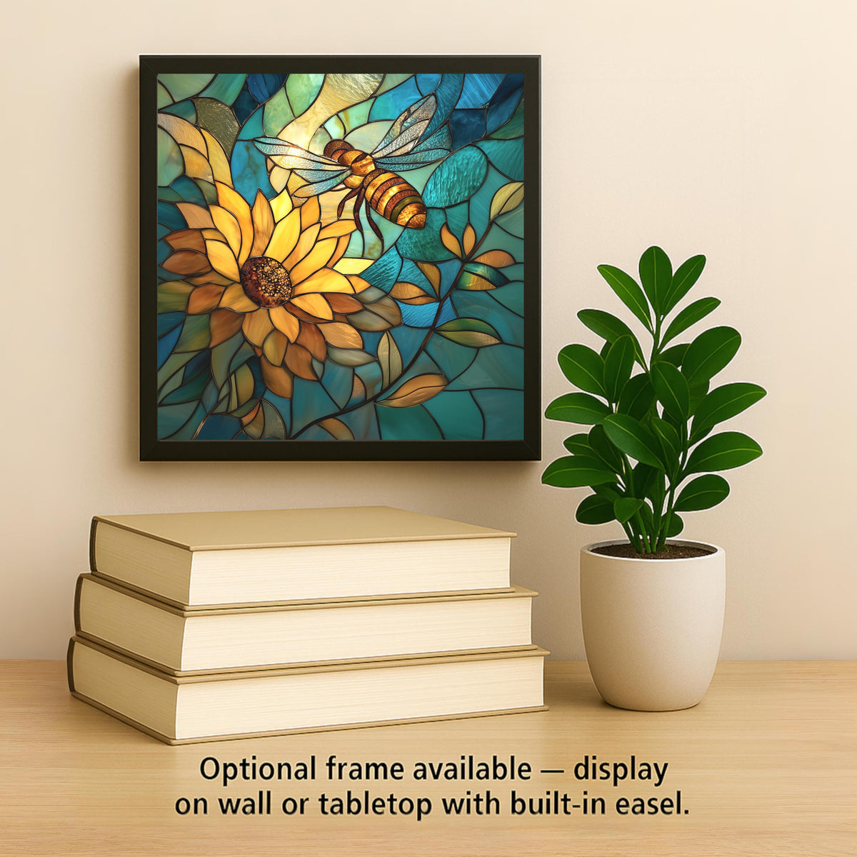 Bee Ceramic Art Tile – Sunflower Pollinator Wall Decor, Garden Kitchen Nature Lover Gift