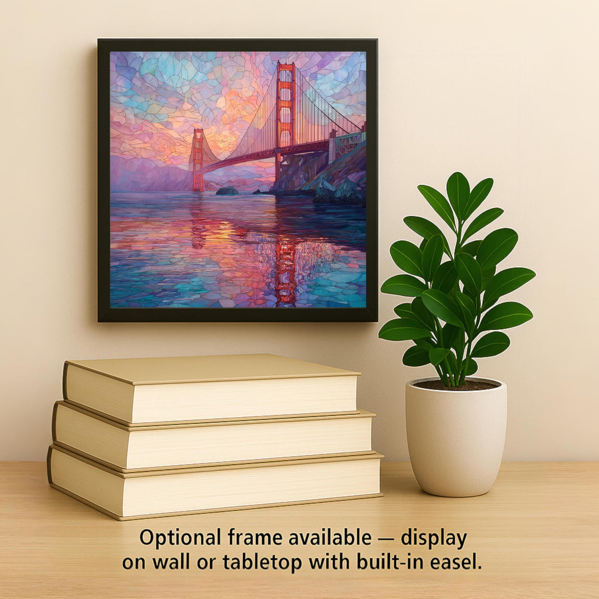 Golden Gate Bridge Stained Glass Style Ceramic Art Tile – San Francisco Sunset Wall Decor, California Travel Gift