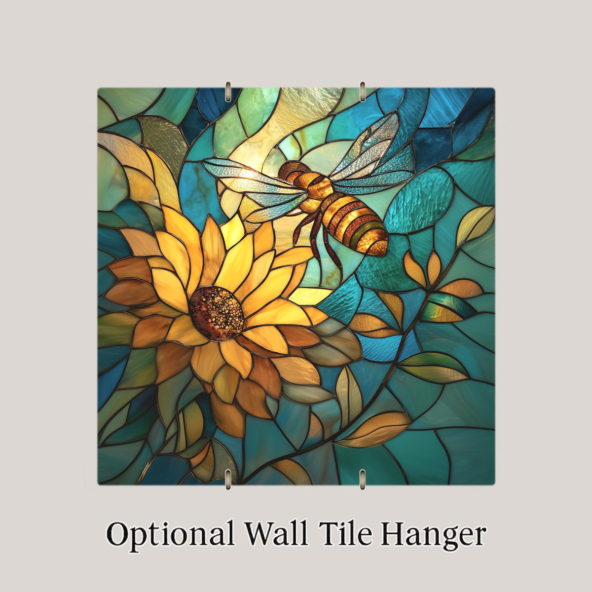 Bee Ceramic Art Tile – Sunflower Pollinator Wall Decor, Garden Kitchen Nature Lover Gift