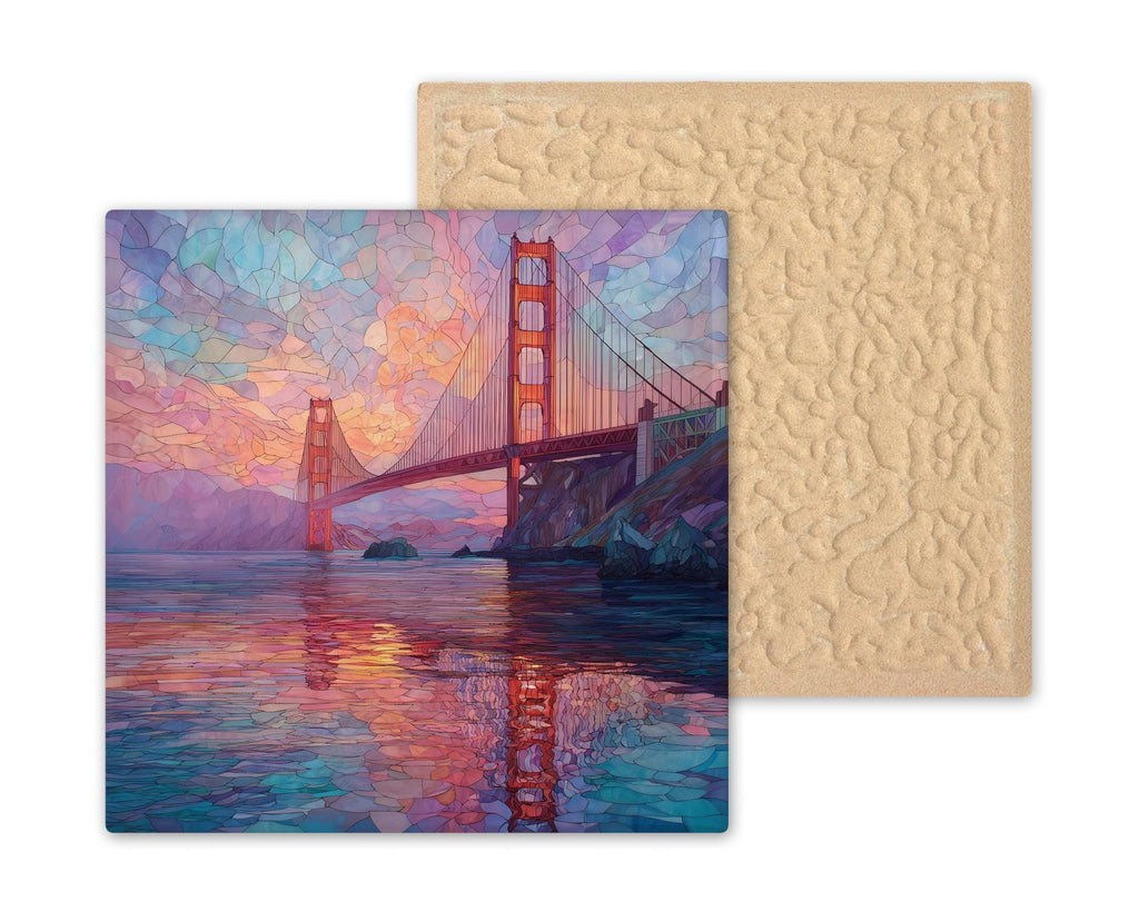 Golden Gate Bridge Stained Glass Style Ceramic Art Tile – San Francisco Sunset Wall Decor, California Travel Gift