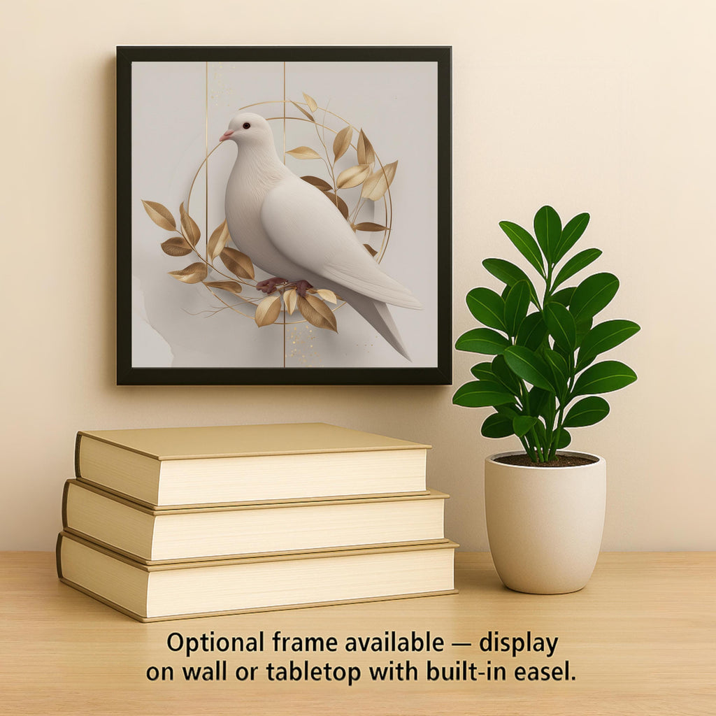 White Dove Wall Art Ceramic Tile Spiritual Gift Peace Decor Minimalist Gold Leaf Art Faith Nature
