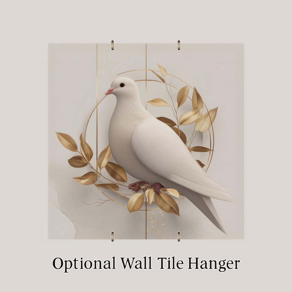 White Dove Wall Art Ceramic Tile Spiritual Gift Peace Decor Minimalist Gold Leaf Art Faith Nature