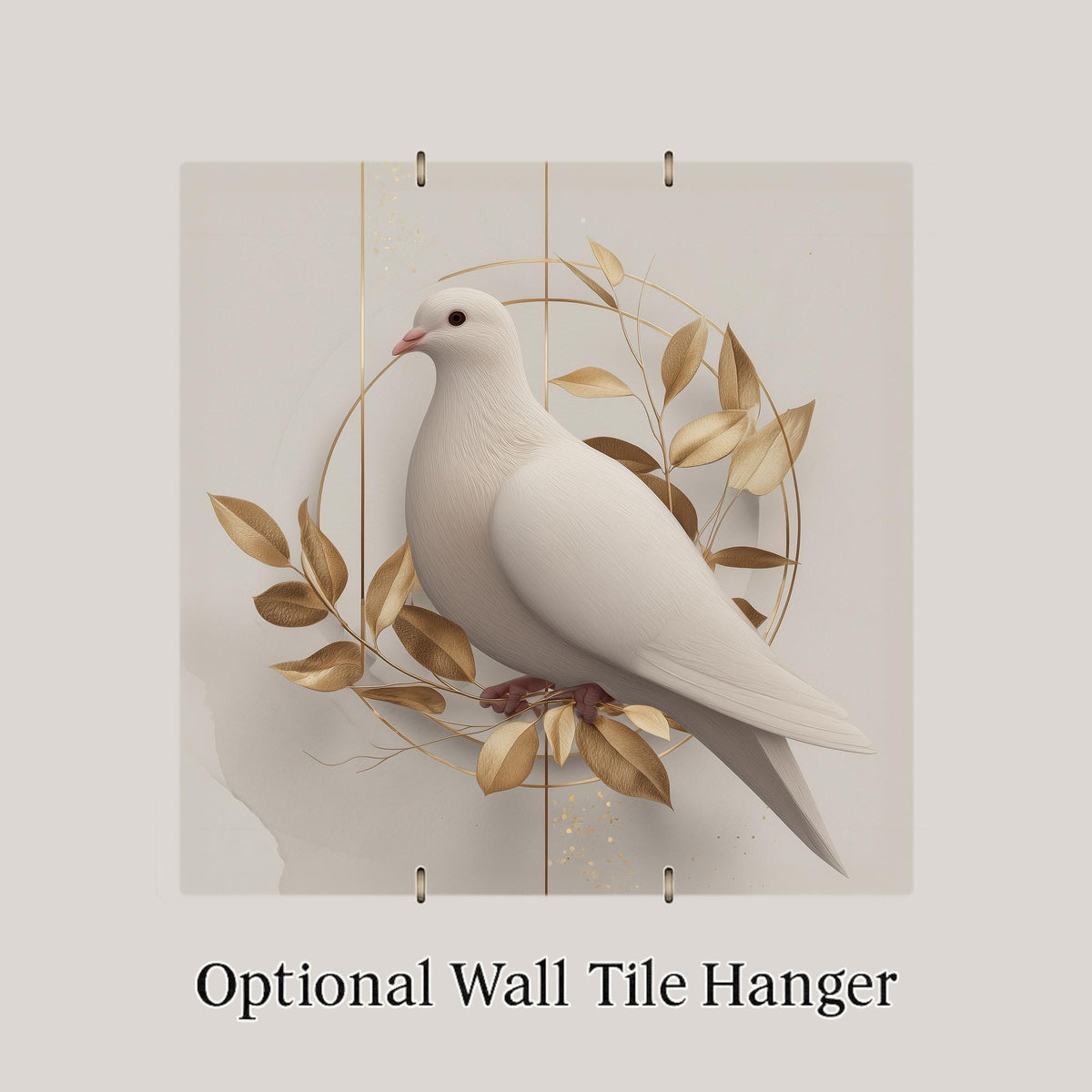 White Dove Wall Art Ceramic Tile Spiritual Gift Peace Decor Minimalist Gold Leaf Art Faith Nature