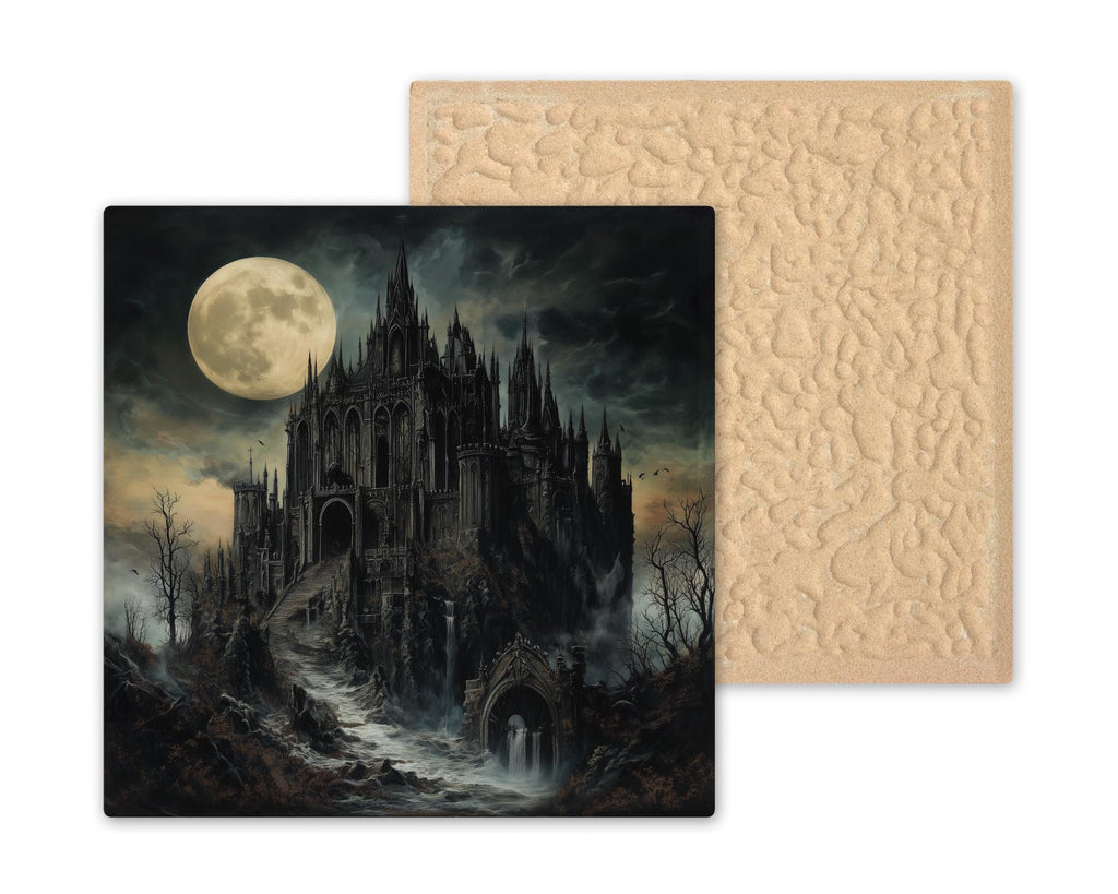 Gothic Castle Stained Glass Style Ceramic Art Tile: Gothic Wall Decor Dark Academia Decor Fantasy Home Decor Wall Art Halloween Haunted