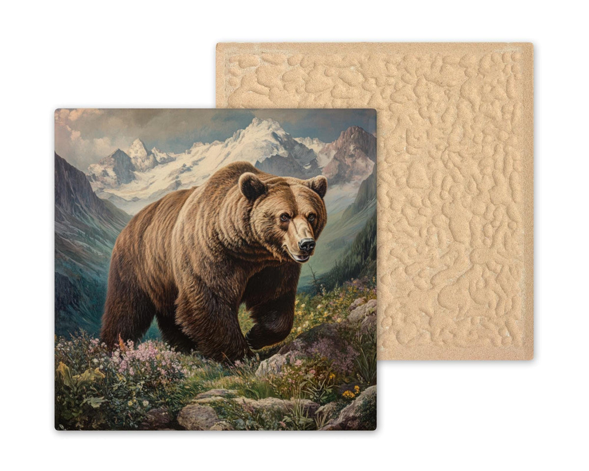 Grizzly Bear Wall Art Ceramic Tile Wildlife Gift Vintage Naturalist Decor Wilderness Art Bear Lover Gift Tile