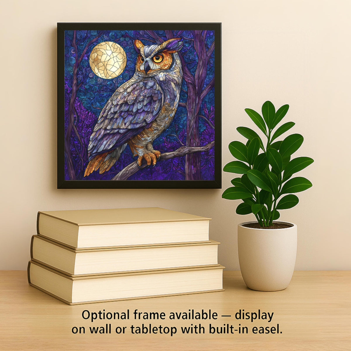 Moonlit Forest Owl Wall Art Ceramic Tile Purple Wildlife Gift Forest Decor Owl Lover Art Moonlit Gift Tile