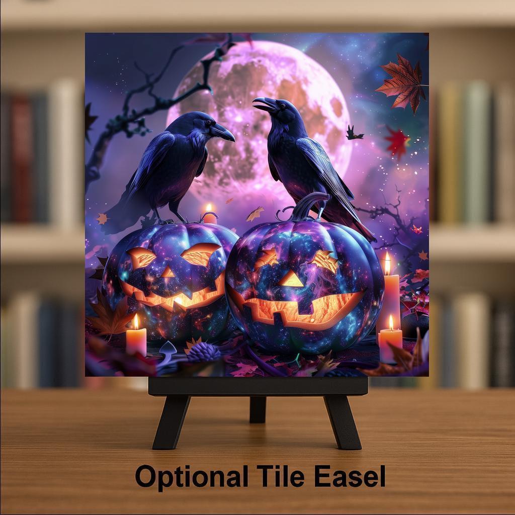 Raven Ceramic Tile Wall Art Gothic Celestial Witchy Decor Mystical Black Bird Moon Phase Dark Home Decor