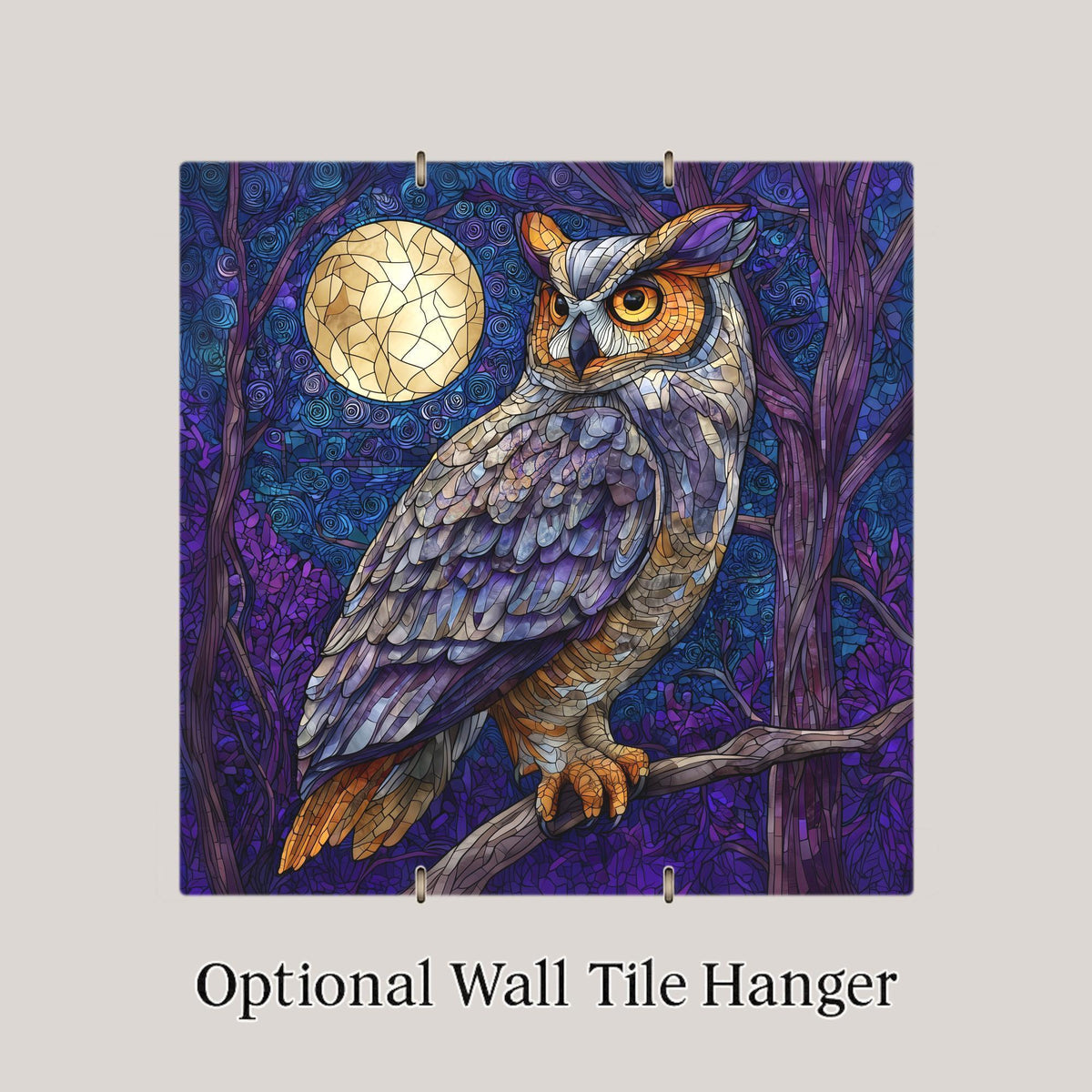 Moonlit Forest Owl Wall Art Ceramic Tile Purple Wildlife Gift Forest Decor Owl Lover Art Moonlit Gift Tile