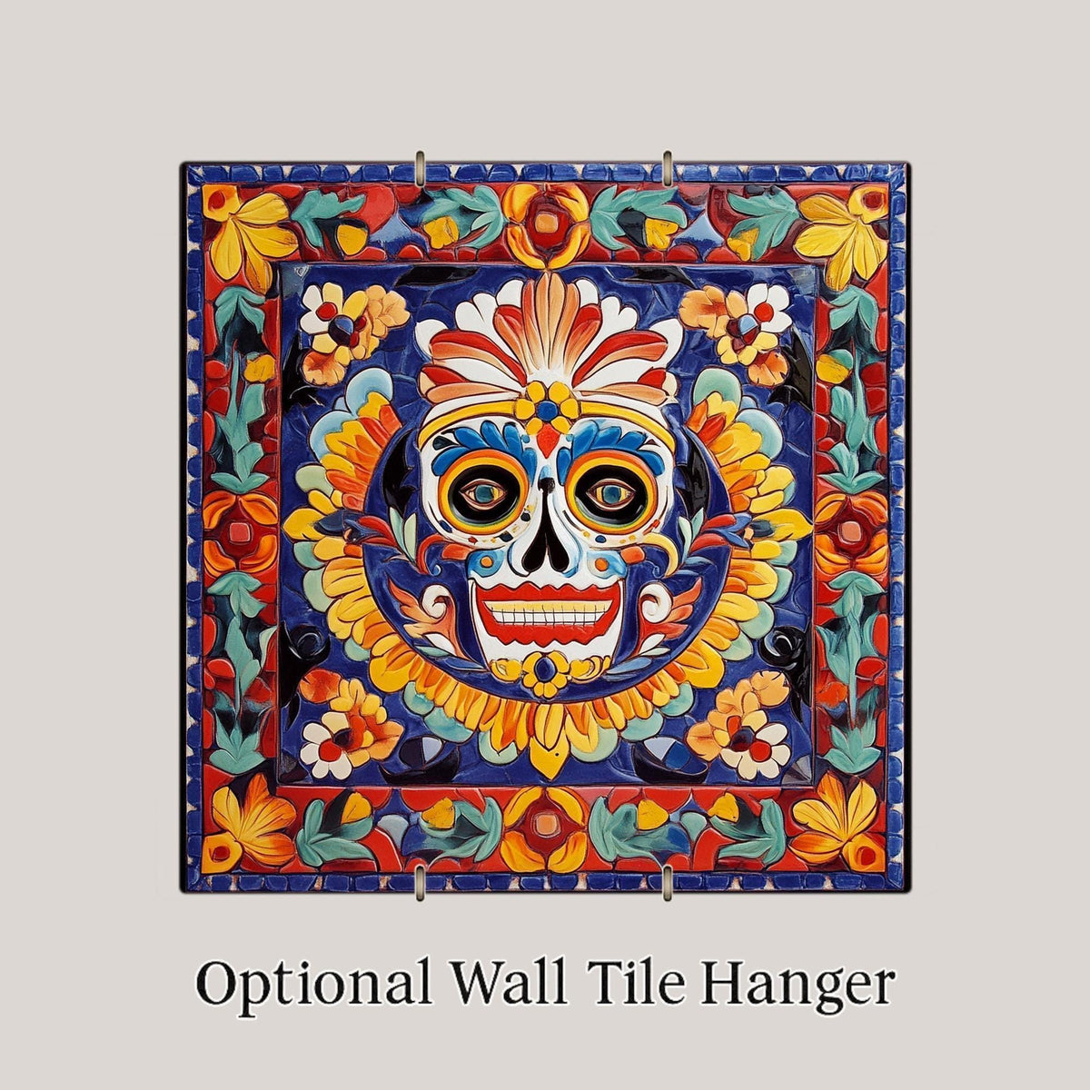 Sugar Skull Wall Art Ceramic Tile Dia de los Muertos Decor Talavera Mexican Folk Art Day of the Dead Skull Decor