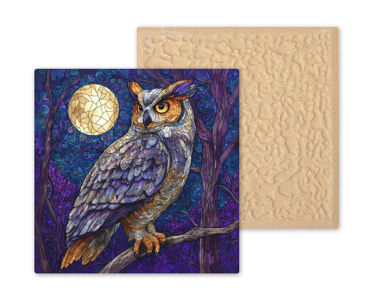 Moonlit Forest Owl Wall Art Ceramic Tile Purple Wildlife Gift Forest Decor Owl Lover Art Moonlit Gift Tile