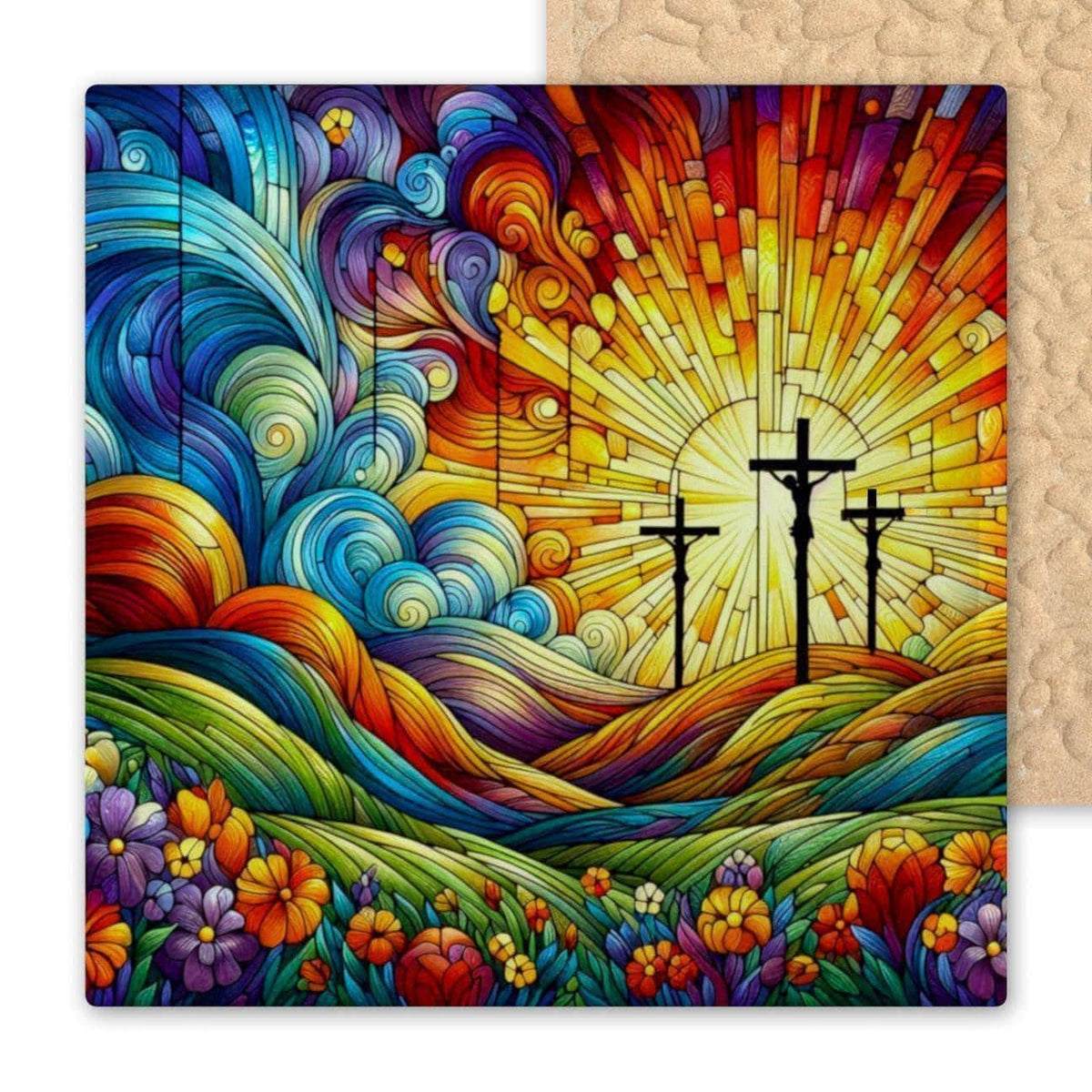 Bring a touch of faith into your home with this stunning Christian art cross ceramic tile. The stained glass look adds a beautiful aesthetic, making it the perfect religious gift for a Christian mom. Ideal for Easter or Christmas, this wall art will brighten up any space as a unique and meaningful piece of decor.