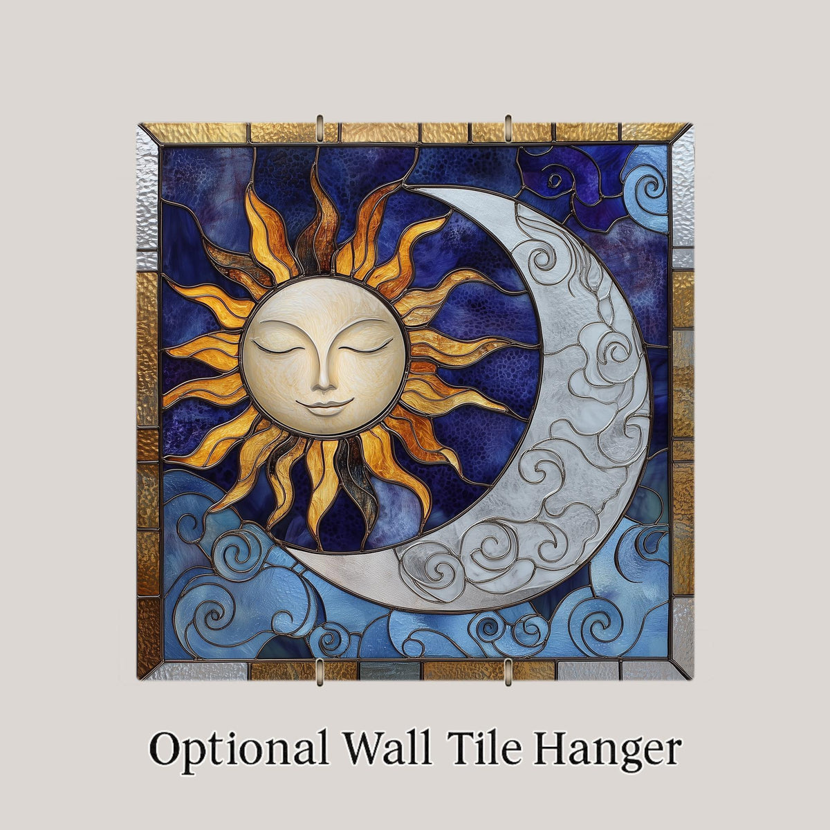 Sun and Moon Wall Art Ceramic Tile Stained Glass Style Celestial Gift for Her Night Sky Nature Decor Art