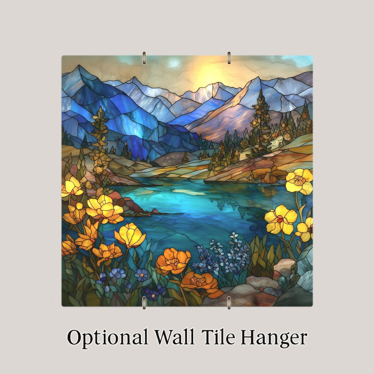 Glacier National Park Wall Art Ceramic Tile Stained Glass Style Mountain Lake Landscape Nature Decor Home