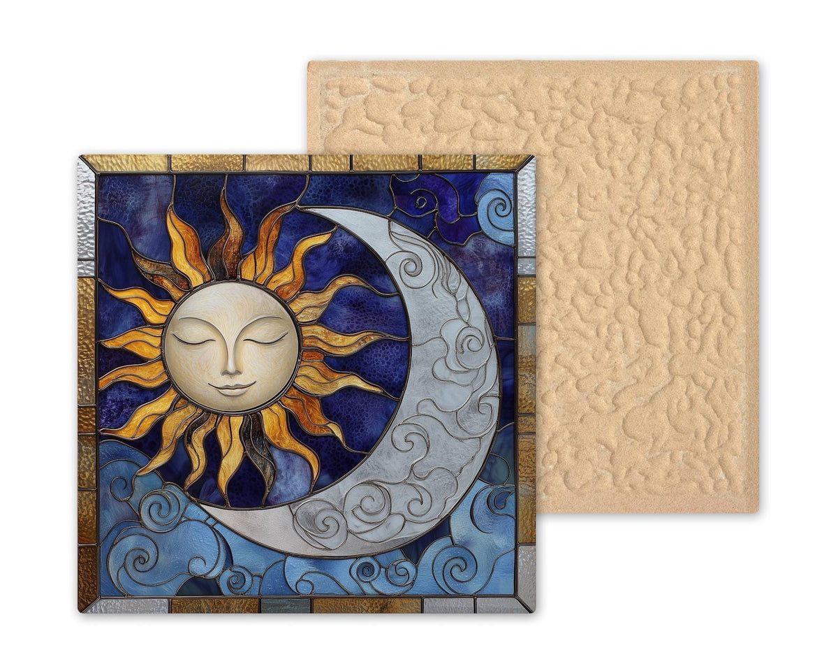 Sun and Moon Wall Art Ceramic Tile Stained Glass Style Celestial Gift for Her Night Sky Nature Decor Art