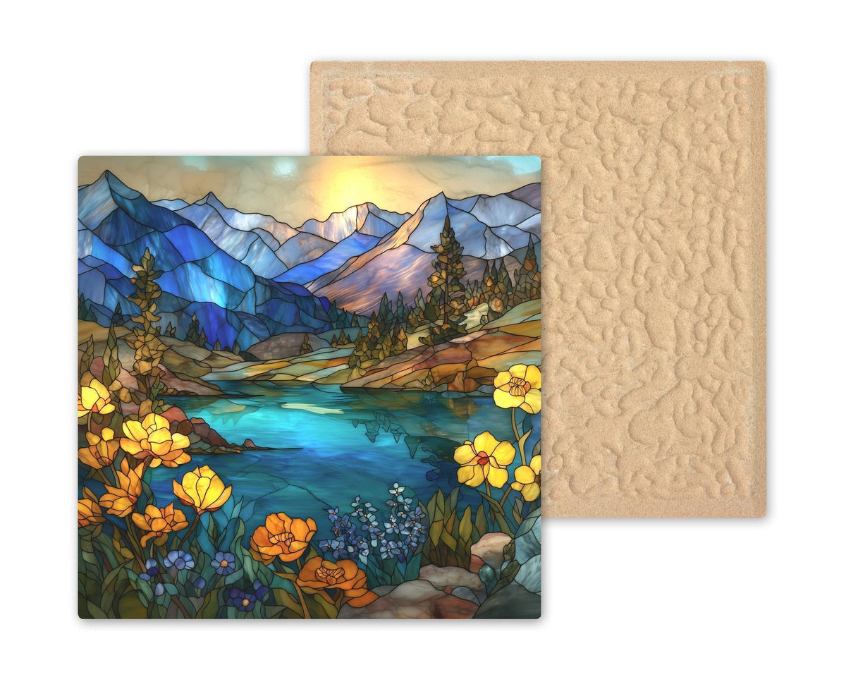 Glacier National Park Wall Art Ceramic Tile Stained Glass Style Mountain Lake Landscape Nature Decor Home