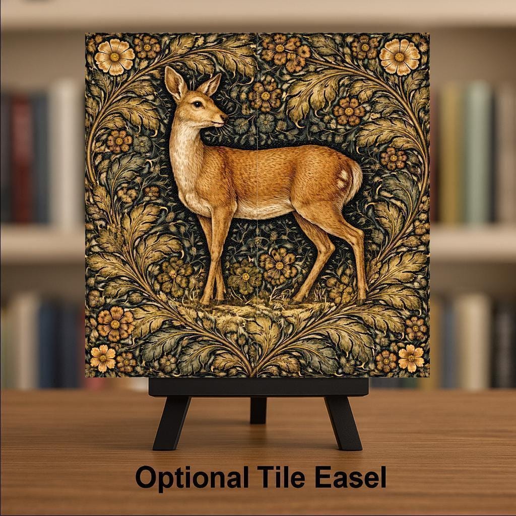 Roe Deer Woodland Wall Art Ceramic Tile – Rustic Farmhouse Wall Decor – Forest Animal Cabin Home Decor Gift
