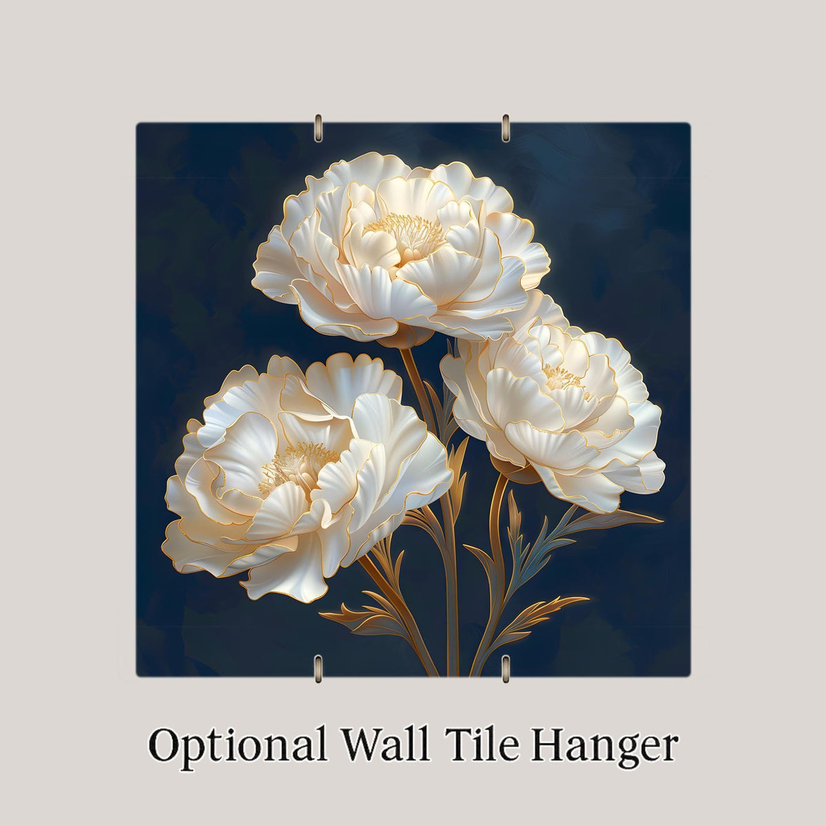 White Carnation Wall Art Ceramic Tile Stained Glass Style Ivory Floral Decor Elegant Blue Botanical Home Gift Tile