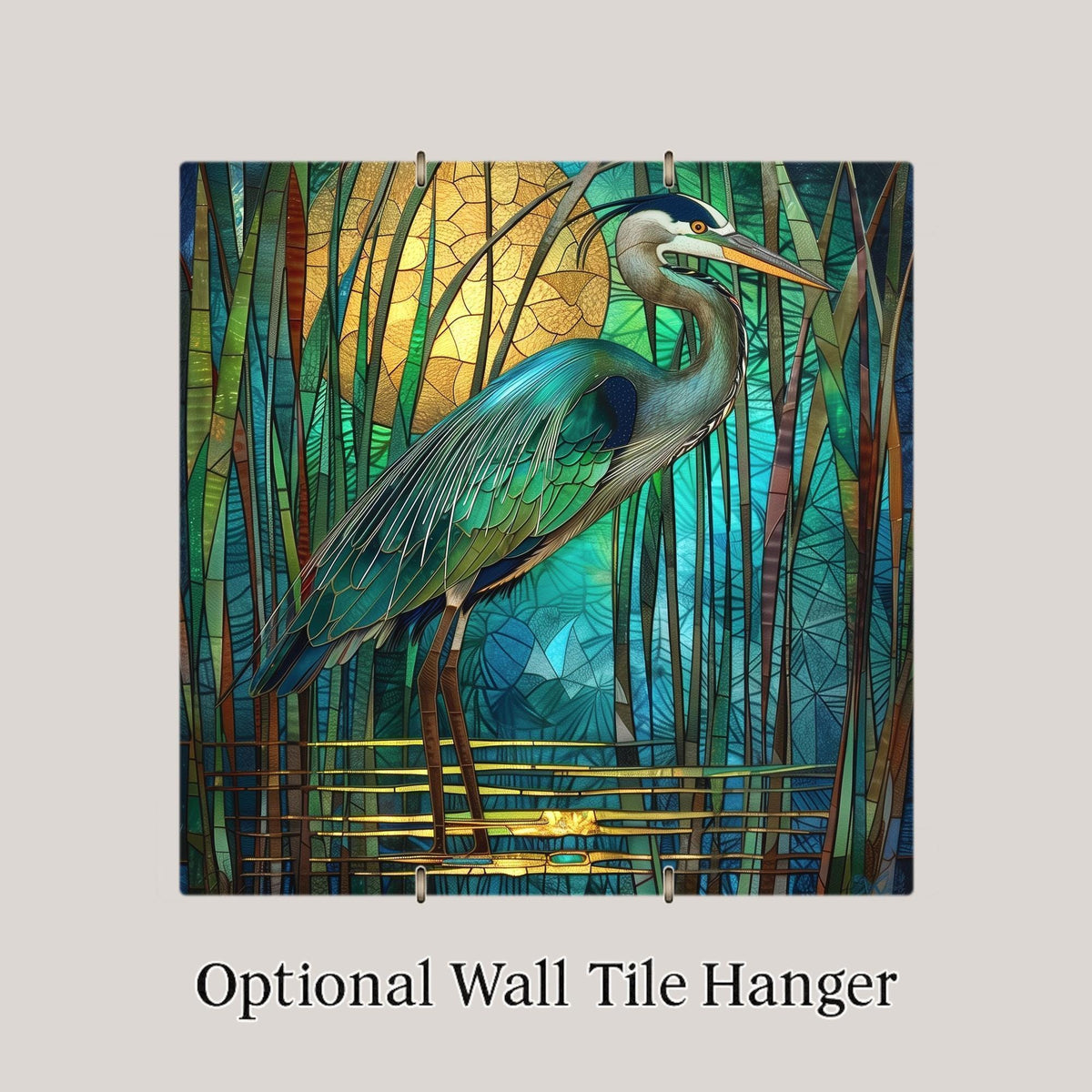 Great Blue Heron Wall Art Ceramic Tile Stained Glass Style Coastal Bird Gift Birdwatcher Gift Memorial Bird