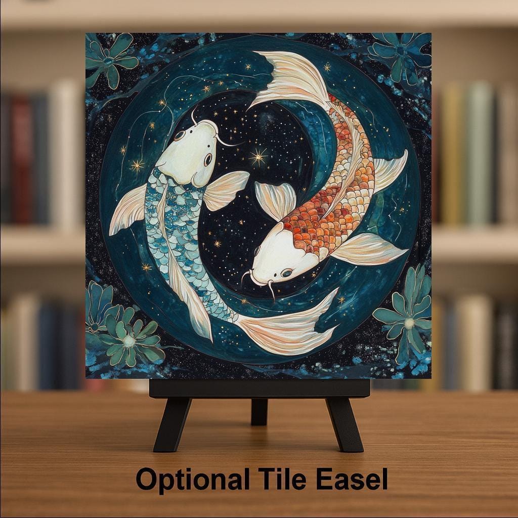 Pisces Wall Art Ceramic Tile Zodiac Gift Koi Fish Decor Pisces Lover Art Astrology Gift Art Tile