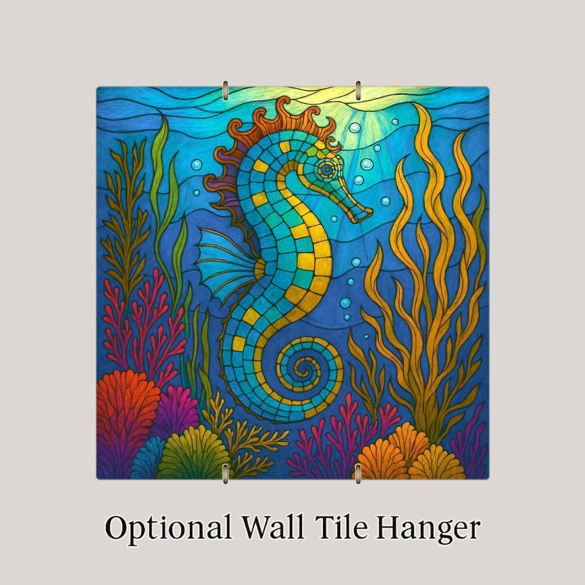 Seahorse Mosaic Style Ceramic Art Tile: Coastal Wall Decor Beach House Accent Ocean Home Decor Wall Art Ocean Marine Seahorse Coastal Art
