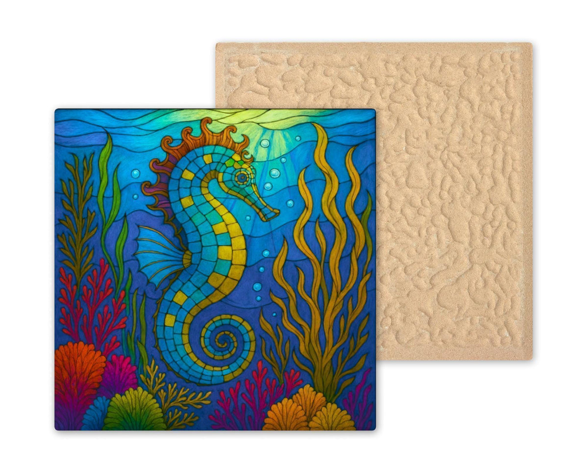 Seahorse Mosaic Style Ceramic Art Tile: Coastal Wall Decor Beach House Accent Ocean Home Decor Wall Art Ocean Marine Seahorse Coastal Art