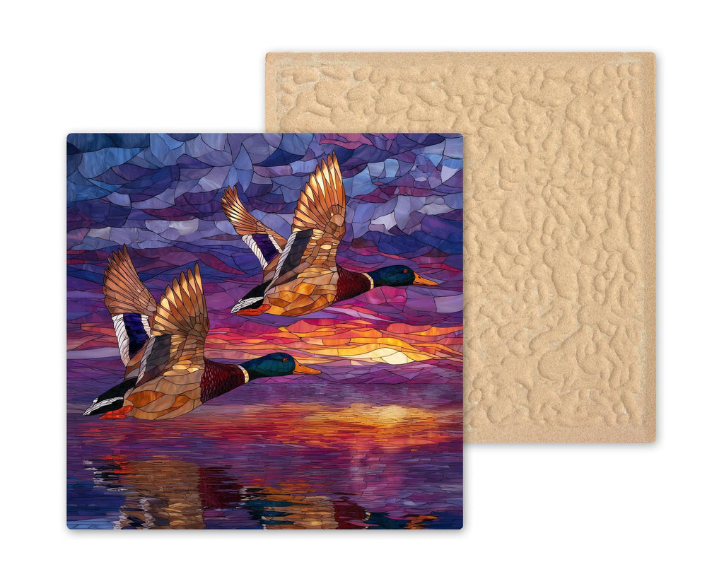 Flying Ducks Wall Art Ceramic Tile Stained Glass Style Wildlife Gift Mallard Decor Birdwatcher Nature