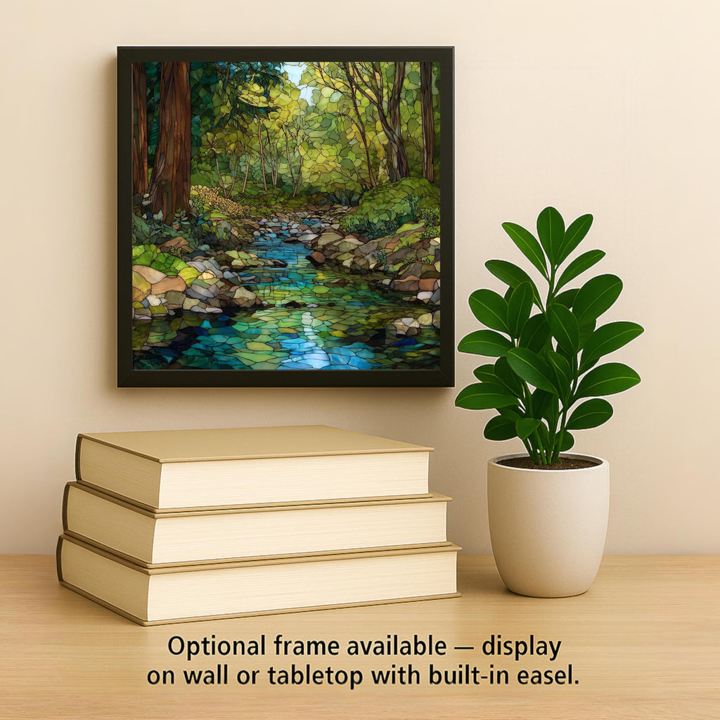 Forest Creek Ceramic Tile Wall Art - Stained Glass Style Woodland Stream Nature Home Decor Gift
