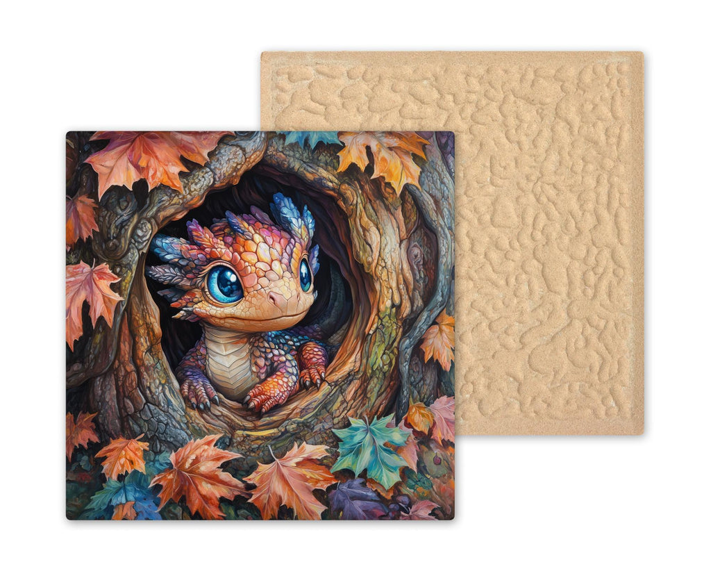 Baby Dragon Wall Art Ceramic Tile Autumn Fantasy Gift Cute Fall Decor Woodland Dragon Art Adorable Gift Tile