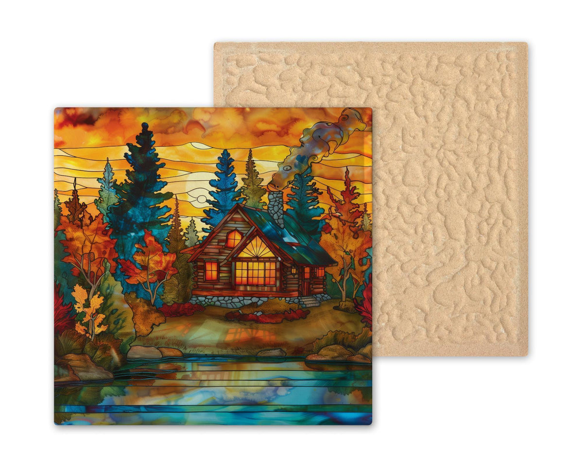 Autumn Cabin Wall Art Ceramic Tile Fall Home Decor Cabin Lover Gift Cozy Cabin Tile Art