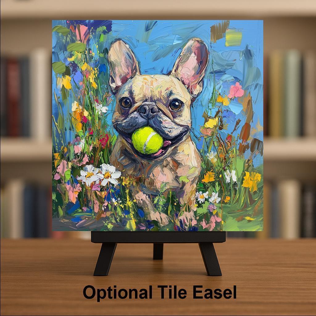 French Bulldog Wall Art Ceramic Tile – Let’s Play Fetch – French Bulldog Gift – Dog Lover Wall Decor – Frenchie Decor