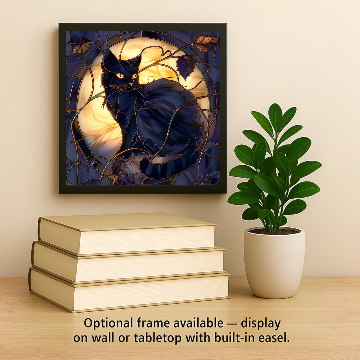Moonlit Black Cat Ceramic Art Tile: Gothic Wall Decor Dark Academia Decor Fantasy Home Decor Wall Art Halloween Gothic Witch Enchanted Mo