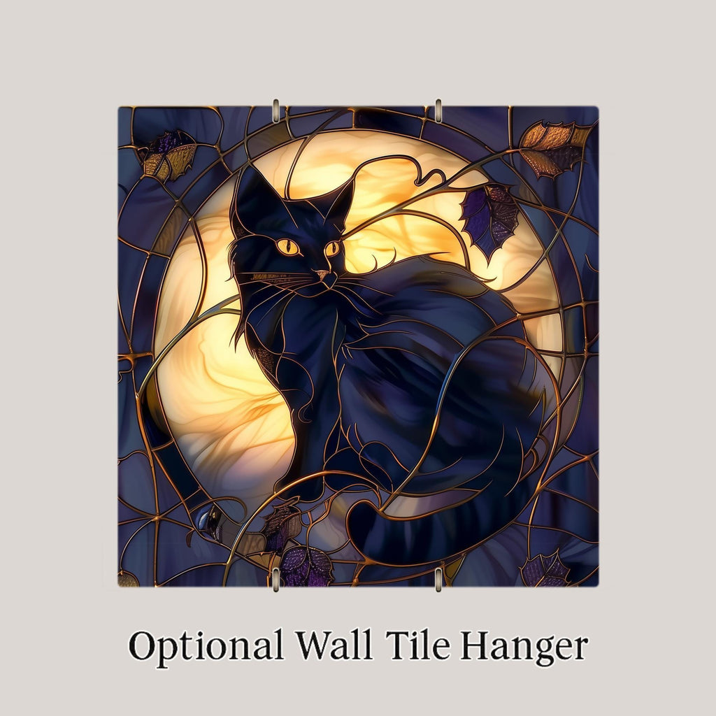 Moonlit Black Cat Ceramic Art Tile: Gothic Wall Decor Dark Academia Decor Fantasy Home Decor Wall Art Halloween Gothic Witch Enchanted Mo